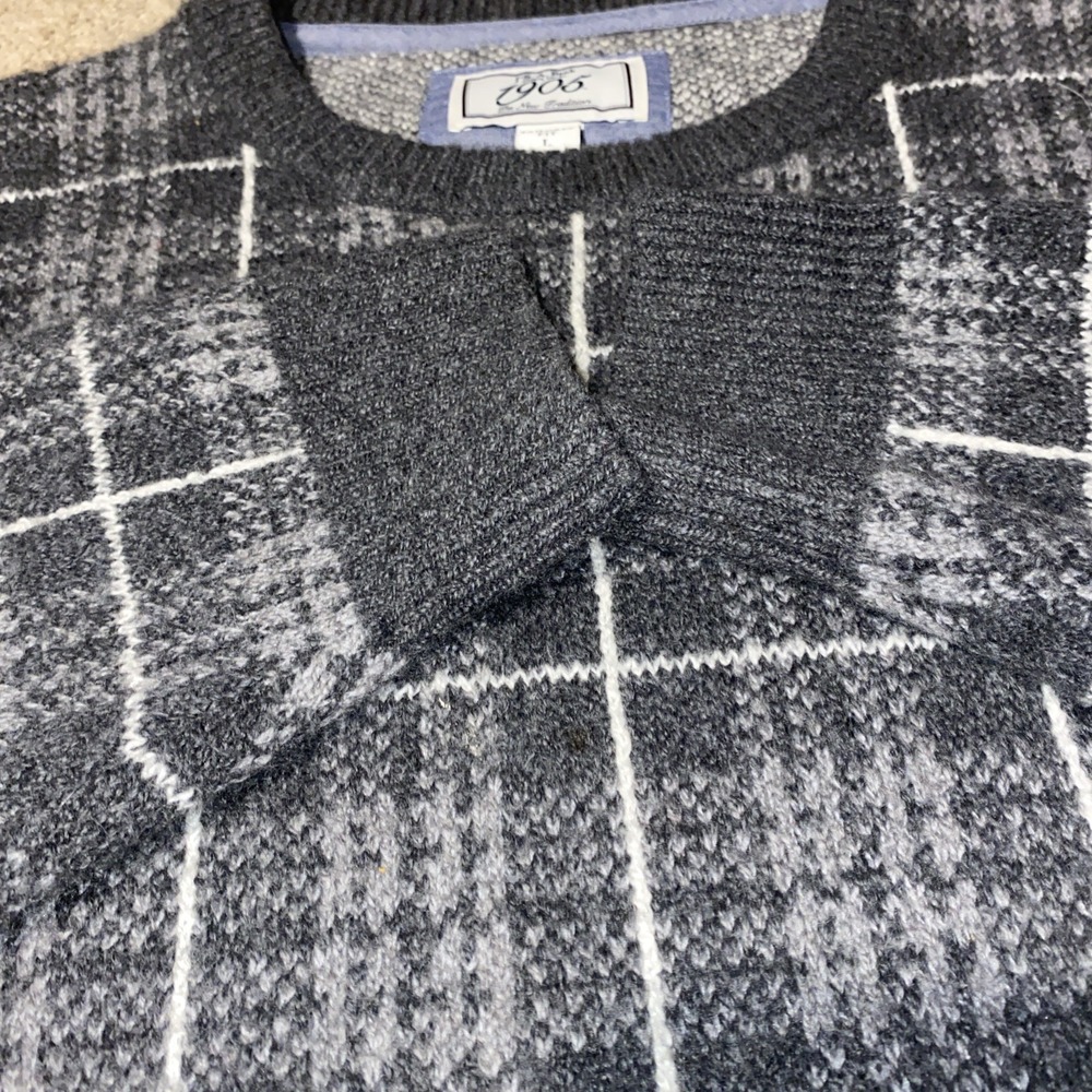 Jos A Bank 1905 Tartan Plaid Sweater Cotton Large Thick Gray Grampacore